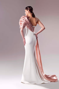 HerTrove-One shoulder mermaid dress with organza draping