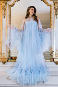 HerTrove-Tulle cloak dress with organza floral motifs