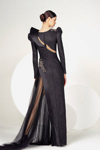 HerTrove-Cut out bodice side slit gown