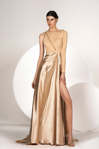 HerTrove-One sleeve high slit gown