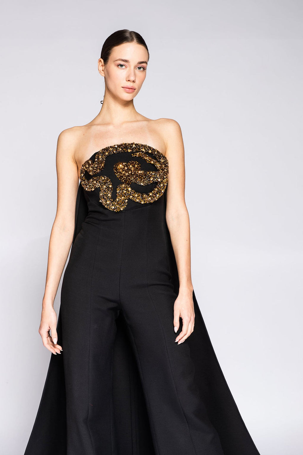 Beaded jumpsuit with back train – HerTrove