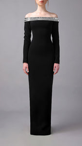 Black dress with crystal baguettes neckline Jean-Louis Sabaji