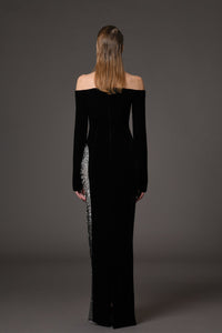 Her Trove-Velvet dress with embroidery on the slit