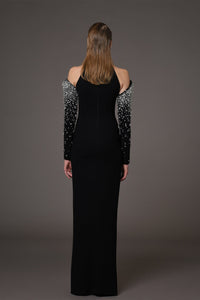 Her Trove-Crepe dress with crystal embroidered sleeves 