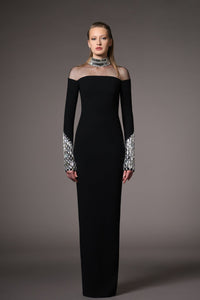 Her Trove-Crepe dress featuring crystal embellishments