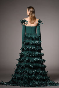 Her Trove-Crepe jumpsuit with reversible feathered overskirt