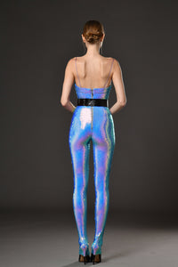 Her Trove-Holographic sequined jumpsuit with belt