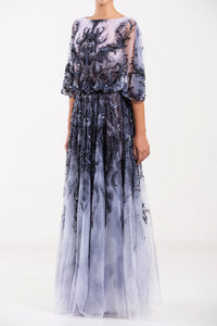 Her Trove - Printed tulle dress featuring flared sleeves