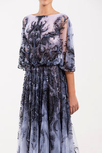 Her Trove - Printed tulle dress featuring flared sleeves