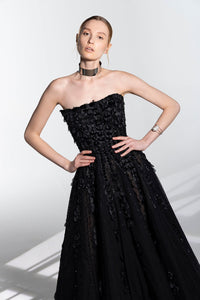 HerTrove-Strapless beaded gown with organza details