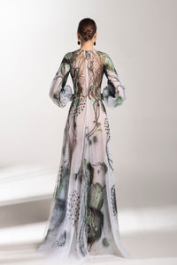 HerTrove-Semi sheer printed and beaded dress