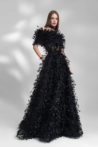 HerTrove-Fully intricated feather dress