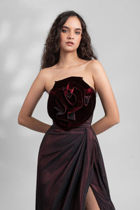 HerTrove-Draped floral top with taffeta skirt
