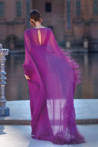 HerTrove-Mermaid crepe dress with feathered cape