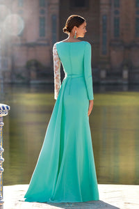 HerTrove-Beaded one side soft crepe gown