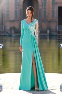 HerTrove-Beaded one side soft crepe gown