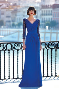 HerTrove-Crepe and rhinestones tulle sleeves dress