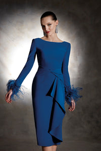 HerTrove - Crepe dress with feather cuffs